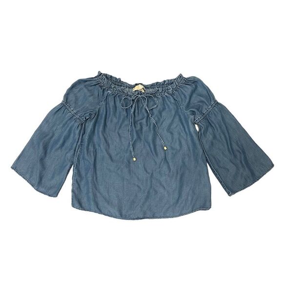 Michael Kors Blue Denim Off The Shoulder Blouse - Picture 1 of 4